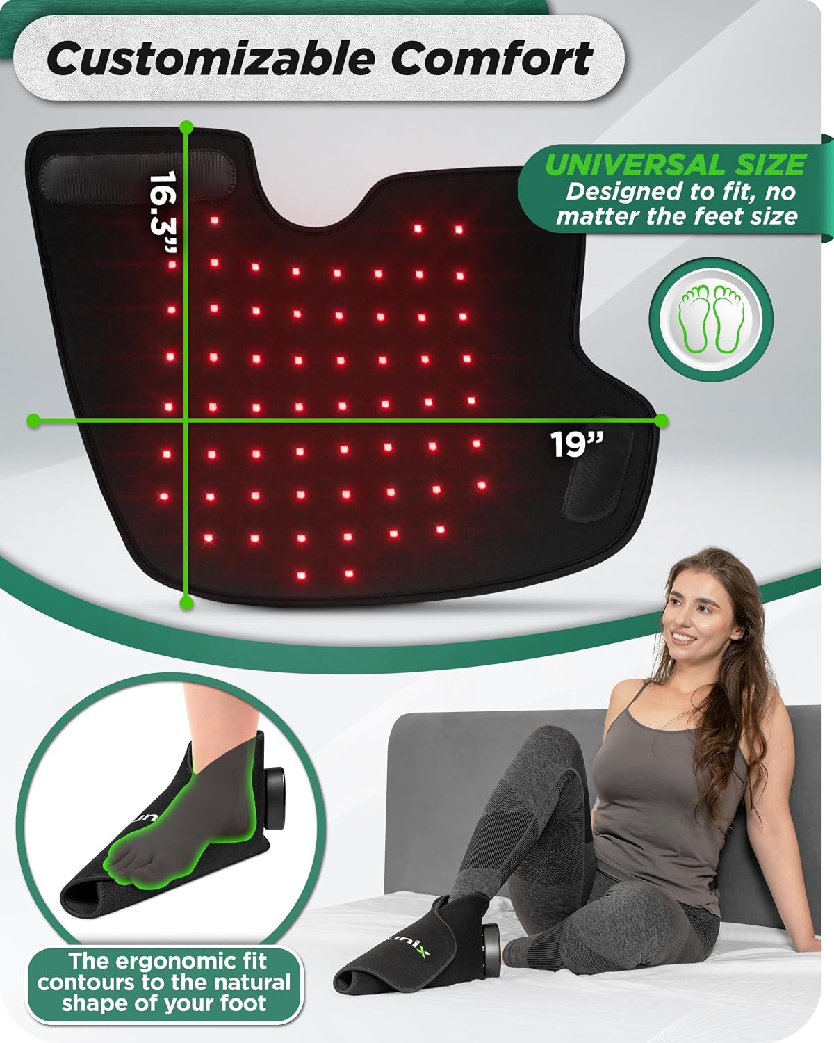 Lunix LX24 Red Light Therapy for Feet, Near Infrared Therapy for Circulation & Joint Support, Portable, Rechargeable, Adjustable Intensity, Black