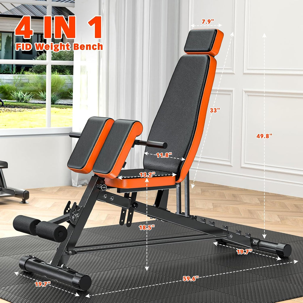 XDDIAS Roman Chair, Adjustable Weight Bench Back Extension Machine for Home Gym, 1000LBS All-in-One Sit Up Bench with Dumbbell Rack, Incline, Decline, and Flat Bench for Hyperextension, Core, Glute