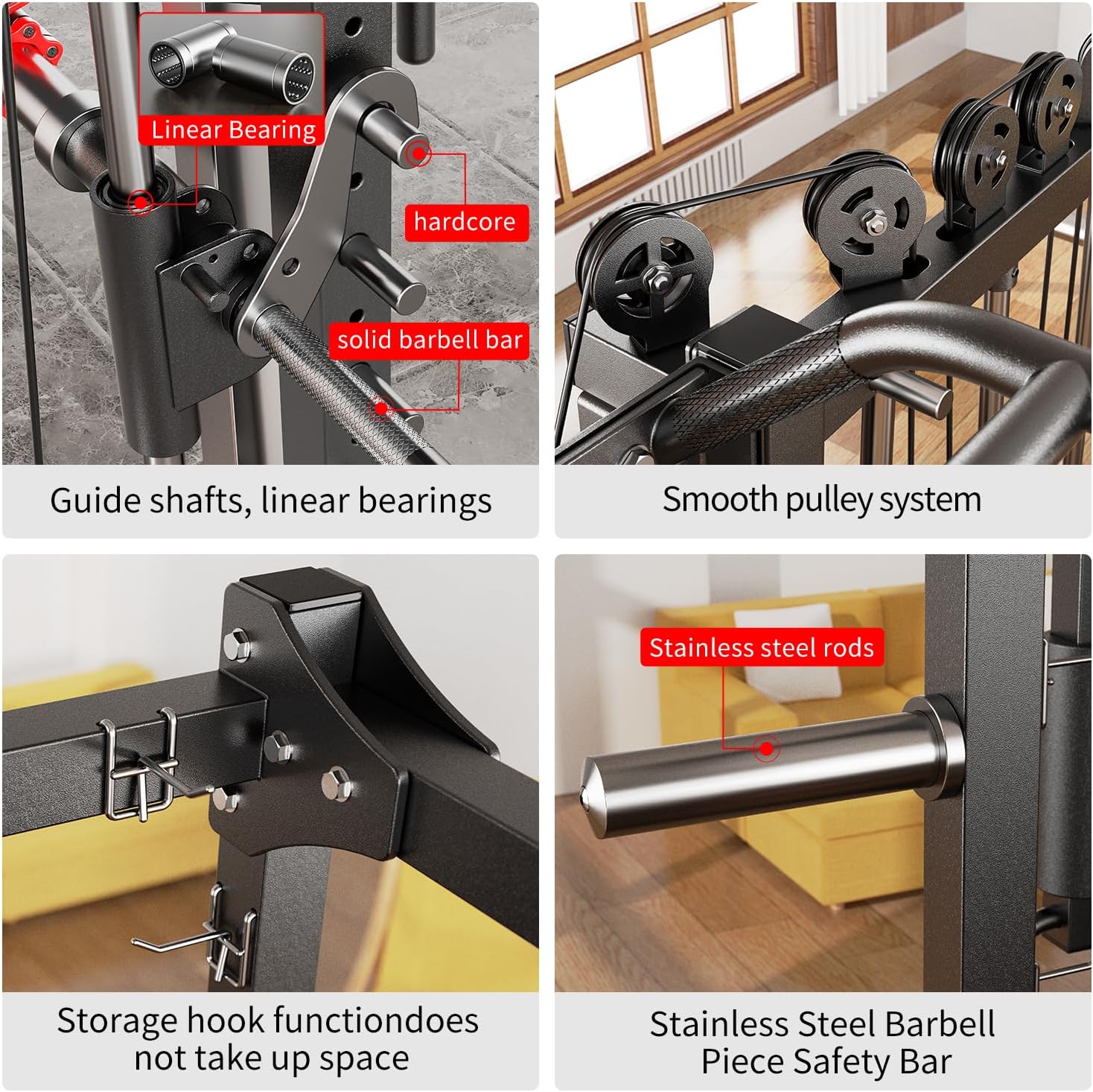 Multi-Purpose Squat Rack,Smith Machine Weight Rack Set with Cable Crossover System, Home Gym Power Racks, Power Racks and Packages