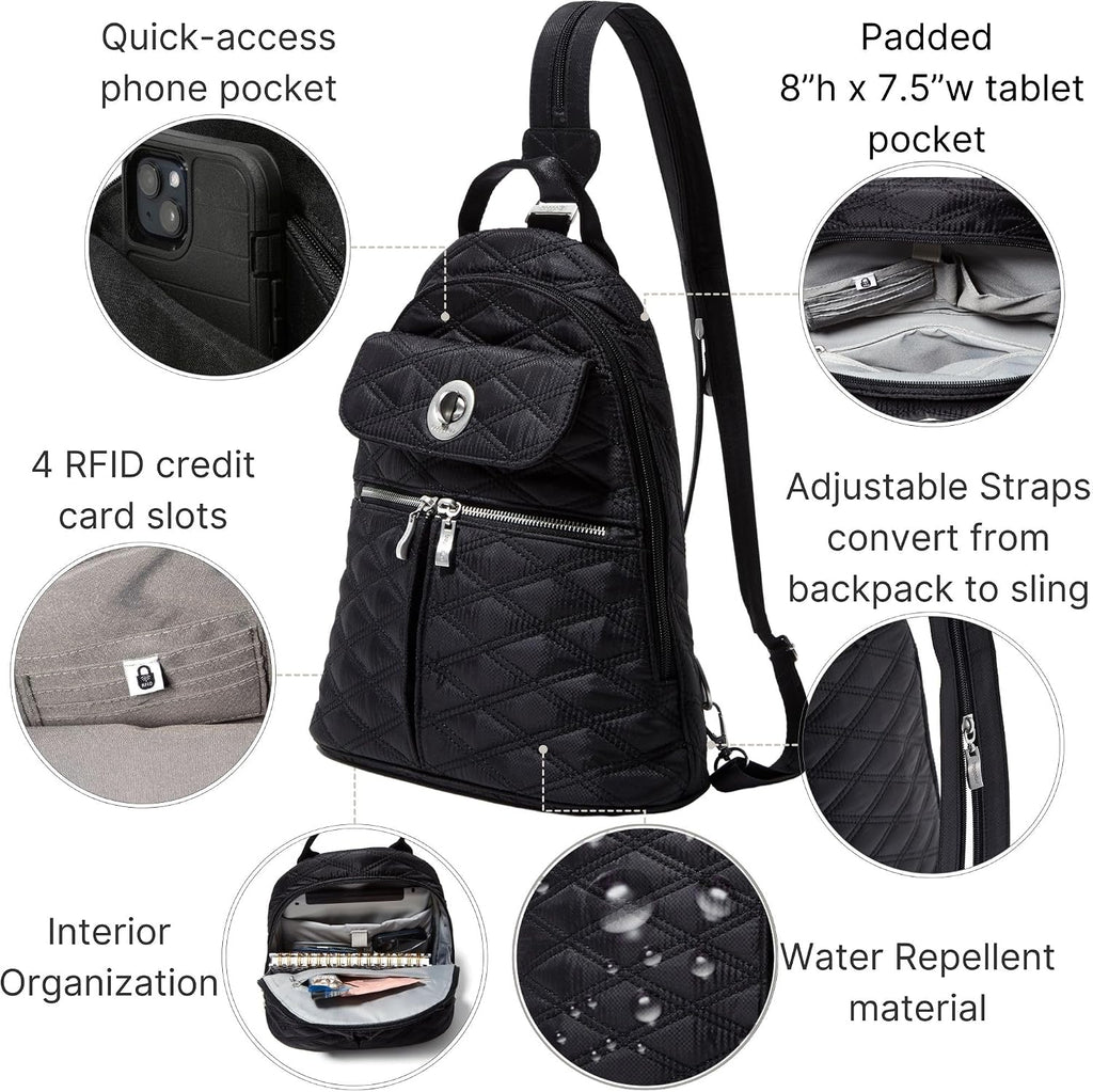Baggallini Naples Convertible Backpack - Travel Sling Crossbody - 12' Nylon Handbag w/RFID & Padded Tablet Sleeve