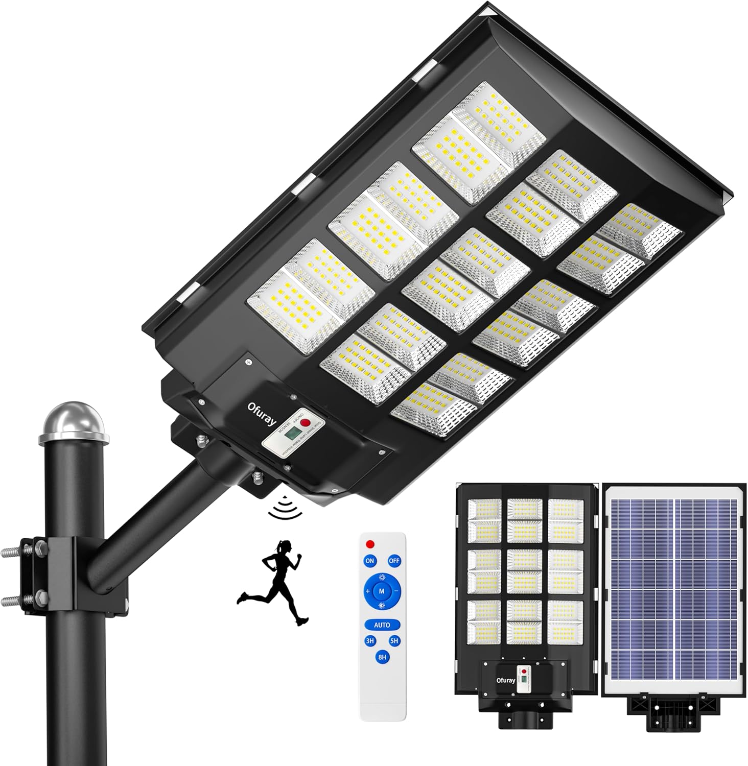 Ofuray Solar Street Lights Outdoor,Solar Security Flood Lights Parking Lot Lights Commercial Dusk to Dawn, 6500k Waterproof Led with Remote Control Motion for Street,Court,Barn (Of-3600W 218000Lm)
