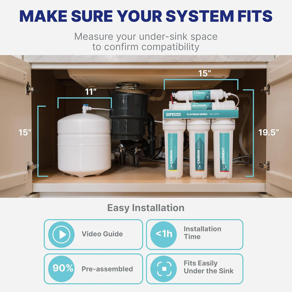 NU Aqua 5-Stage Under Sink Reverse Osmosis Water Filter System - 100 GPD RO Filtration w/Faucet & Tank - PPM Meter - 100GPD Undersink - Home & Kitchen Drinking Water