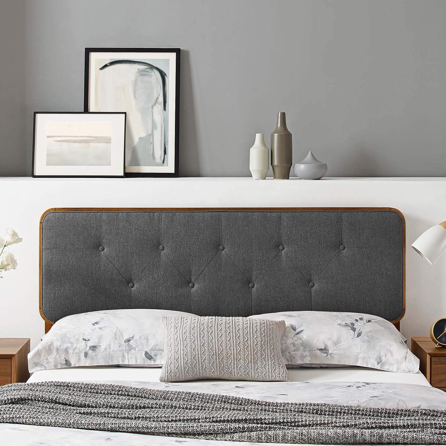 Modway Collins Tufted Twin Fabric and Wood Headboard in Walnut Charcoal