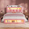 UPOSOJA Full Size Upholstered Platform Bed Frame with 2 Drawers LED Lighting, Storage Headboard and Footboard, Remote/App Control, No Box Spring Needed,Pink,(Full)
