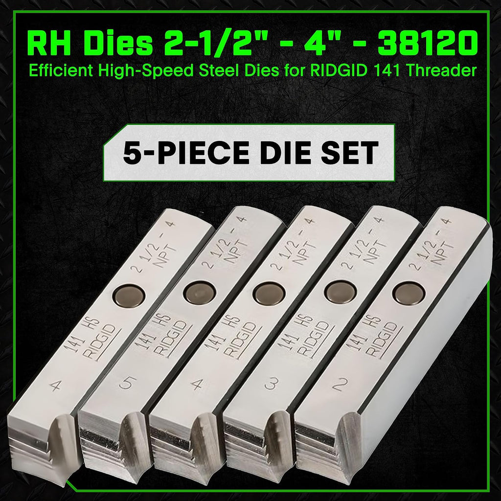 38120 RH Dies 2-1/2' - 4' fits Ridgid 141 Pipe Receding Geared Threader