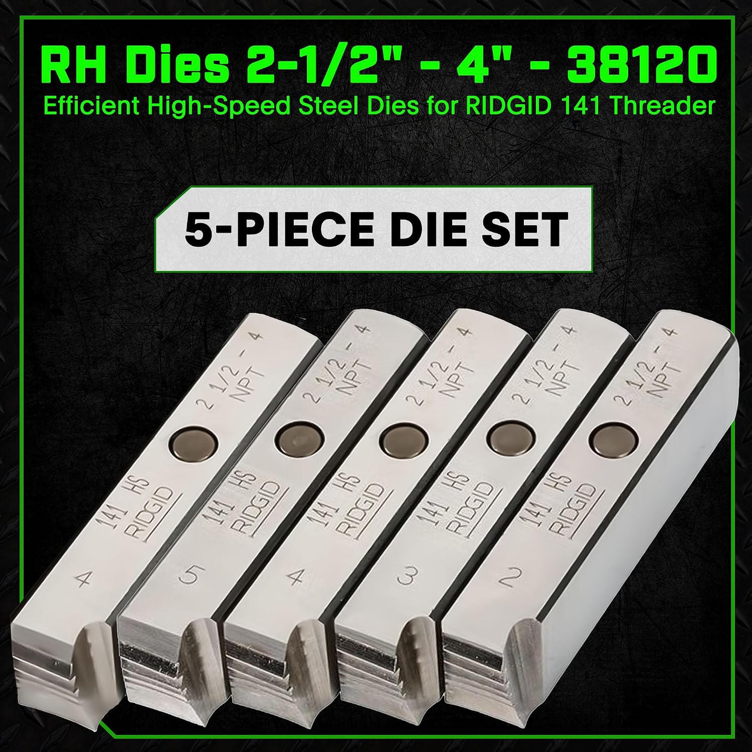 38120 RH Dies 2-1/2' - 4' fits Ridgid 141 Pipe Receding Geared Threader