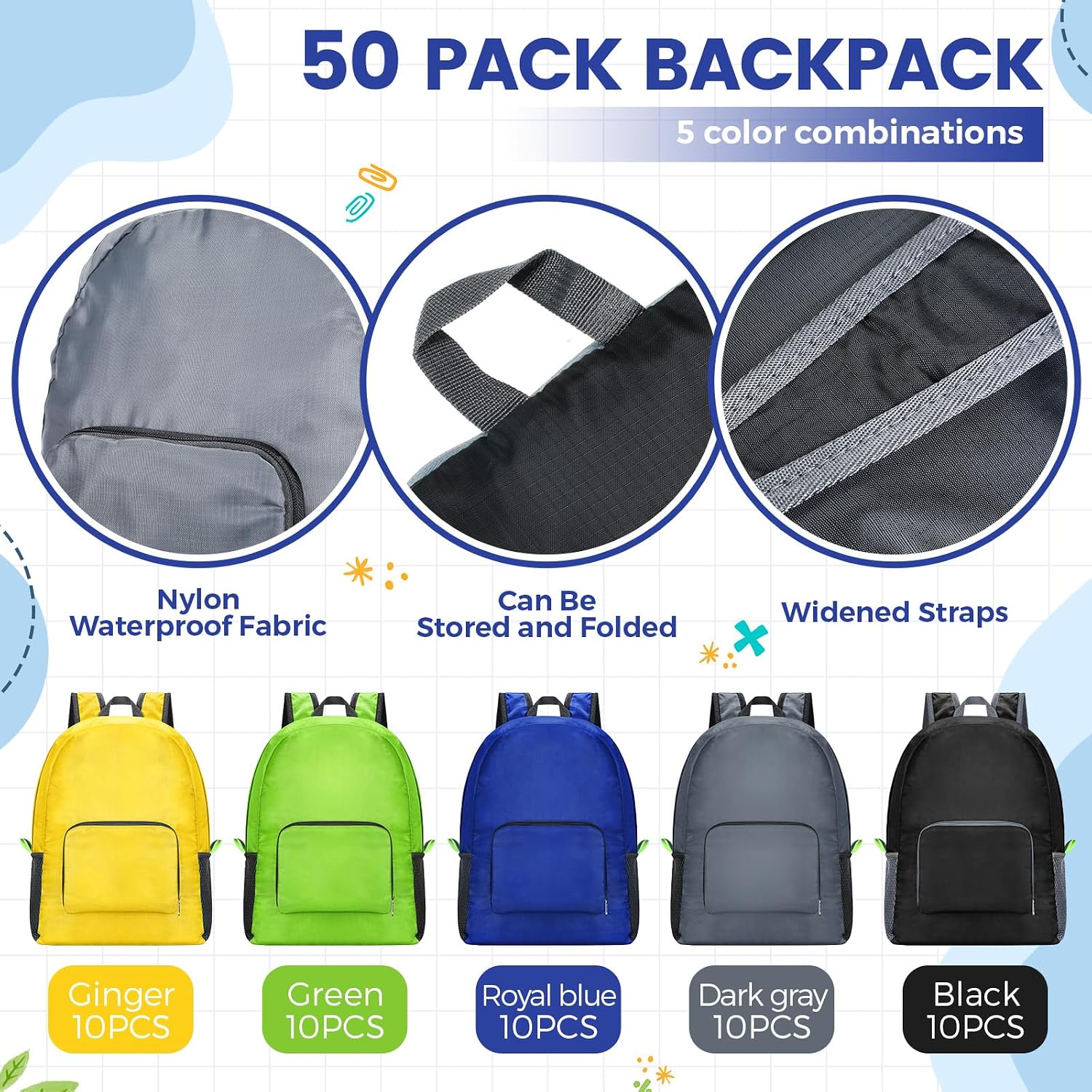 Eccliy 50 Pack Backpacks in Bulk 17 Inches Back Pack Basic Backpack for adult Lightweight Outdoor Travel Bookbags (5 Classic Color)