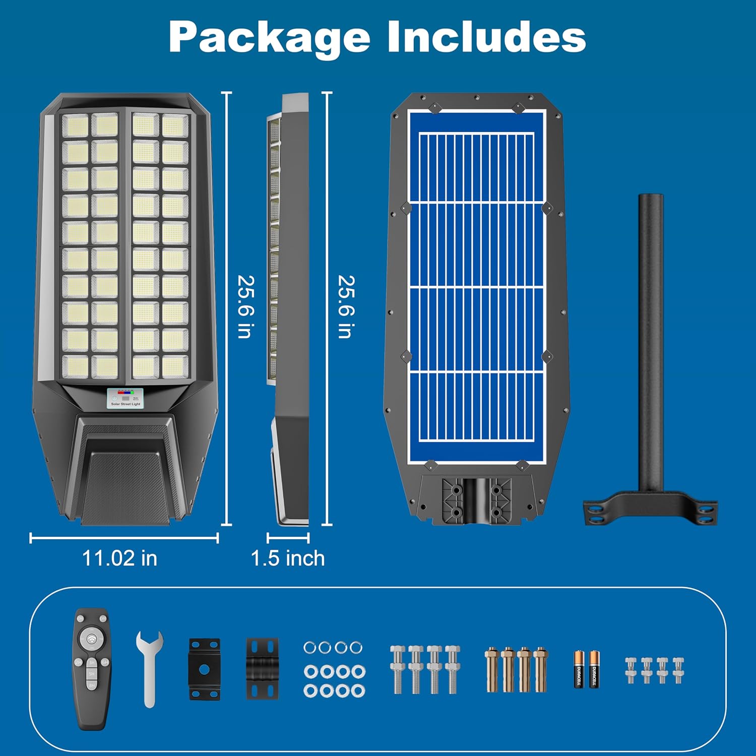 2-Pack 10000W Solar Street Light - 600000 Lumens, Dusk-to-Dawn, Waterproof, Ideal for Commercial & Outdoor Parking Lots - Energy-Efficient Solar-Powered, 3-Year Warranty