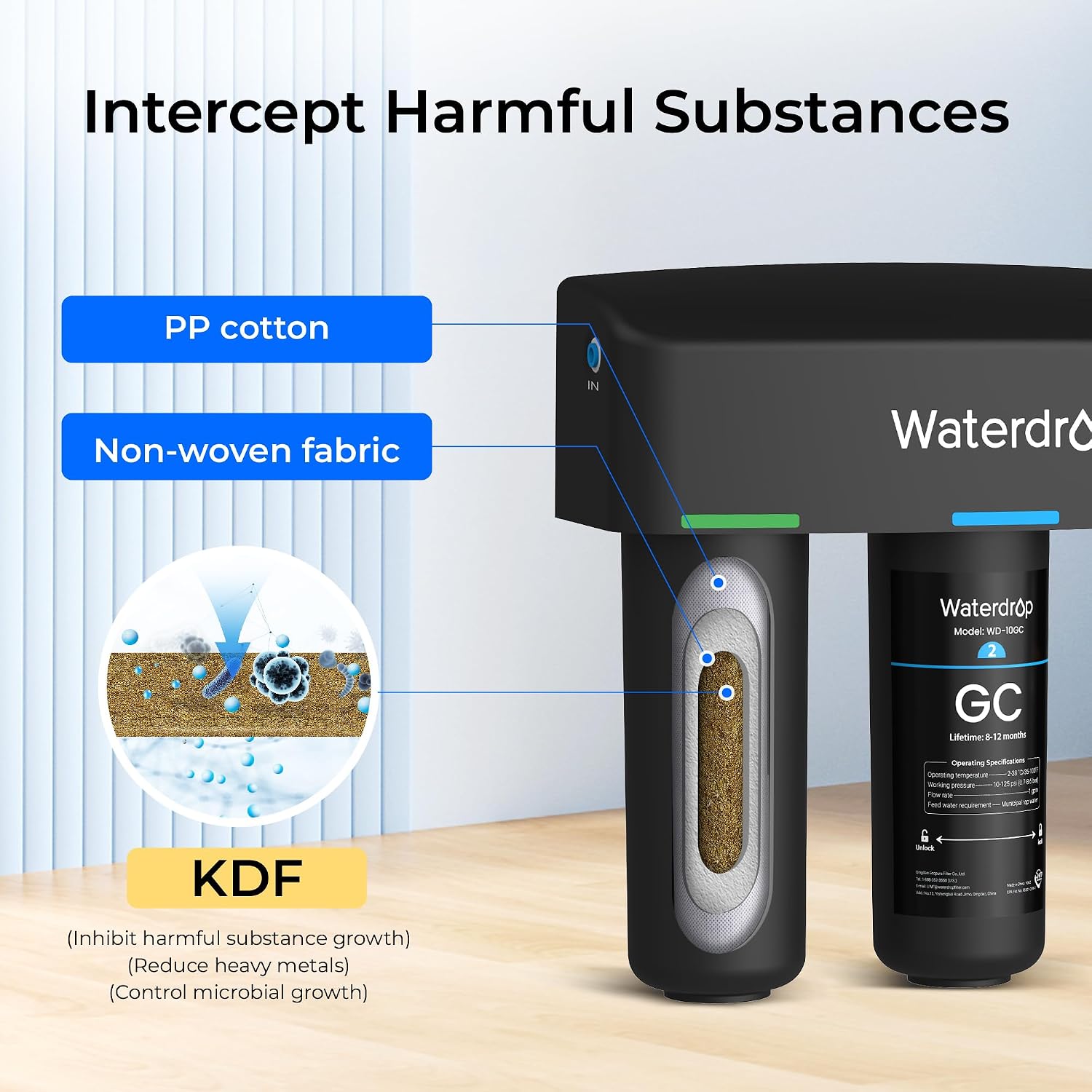 Waterdrop TSB-ALK 8 Layer Slightly Alkaline Under Sink Water Filter System, Reduces PFAS, PFOA/PFOS, Fluoride, Chlorine, Bad Taste & Odor, with Dedicated Faucet, Under Sink Water Filtration System