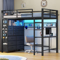 ADORNEVE Twin Loft Bed with Desk,14 Storage Drawers & Power Outlet, Kids Loft Bed Twin Size with LED Lights, Pegboard, Metal Loft Beds with Safety Guardrail & Ladder, Space Saving for Teens, Black