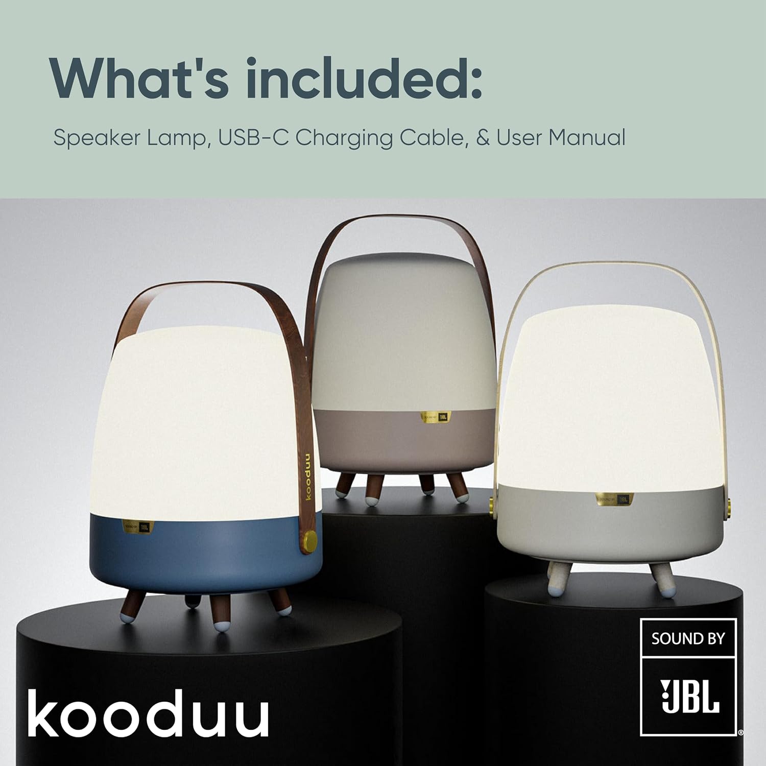 Kooduu Bluetooth Speaker Lamp with Sound by JBL - Cordless, Rechargeable Speaker & Lamp for Indoor/Outdoor Use, Earth