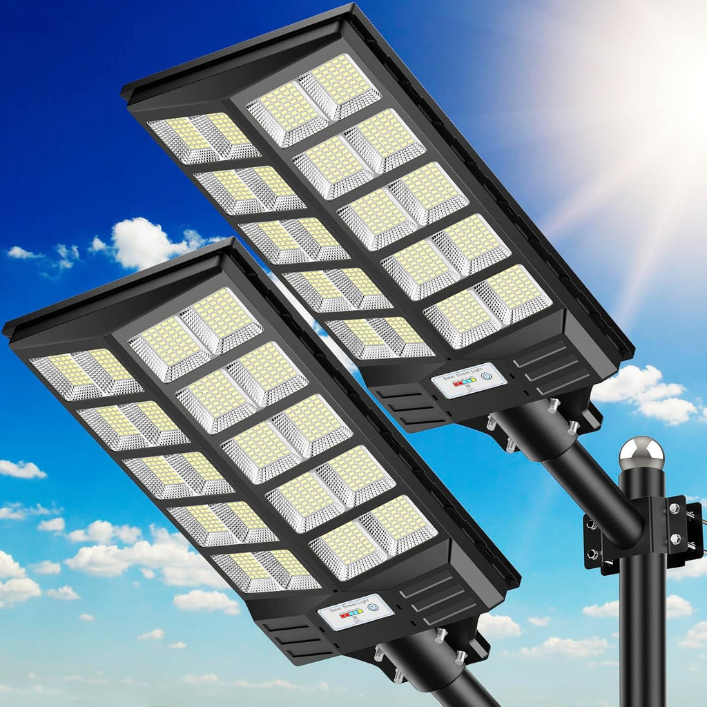 Solar Street Light 8000W, Solar Street Light Outdoor High Lumens, Solar Parking Lot Lights 6500K, Solar Lights Outdoor Motion Sensor Dusk to Dawn for Parking Lot, 2 Pack