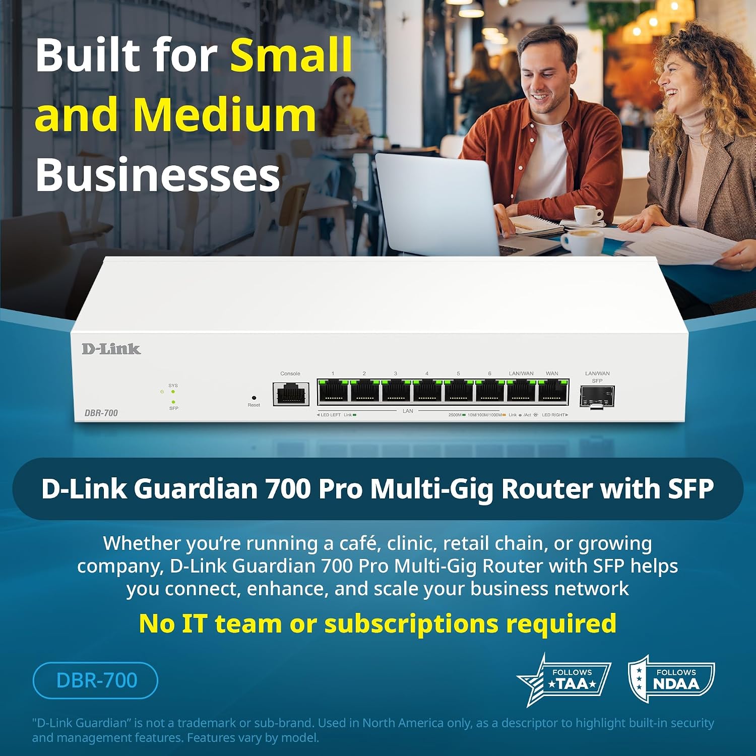 D-Link Guardian 700 Pro Multi-Gig Business Router with SFP (DBR-700), Premium Router with Multi-WAN Failover, SPI Firewall, 8X 2.5GbE LAN with SFP, VPN