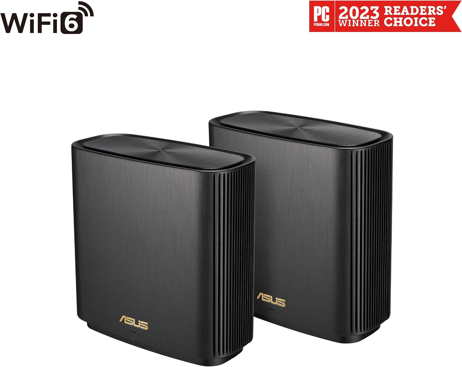 ASUS ZenWiFi AX Whole-Home Tri-Band Mesh WiFi 6 System (XT8) - 2 Pack, Coverage up to 5,500 sq.ft or 6+Rooms, 6.6Gbps, WiFi, 3 SSIDs, Life-time Network Security and Parental Controls, 2.5G Port