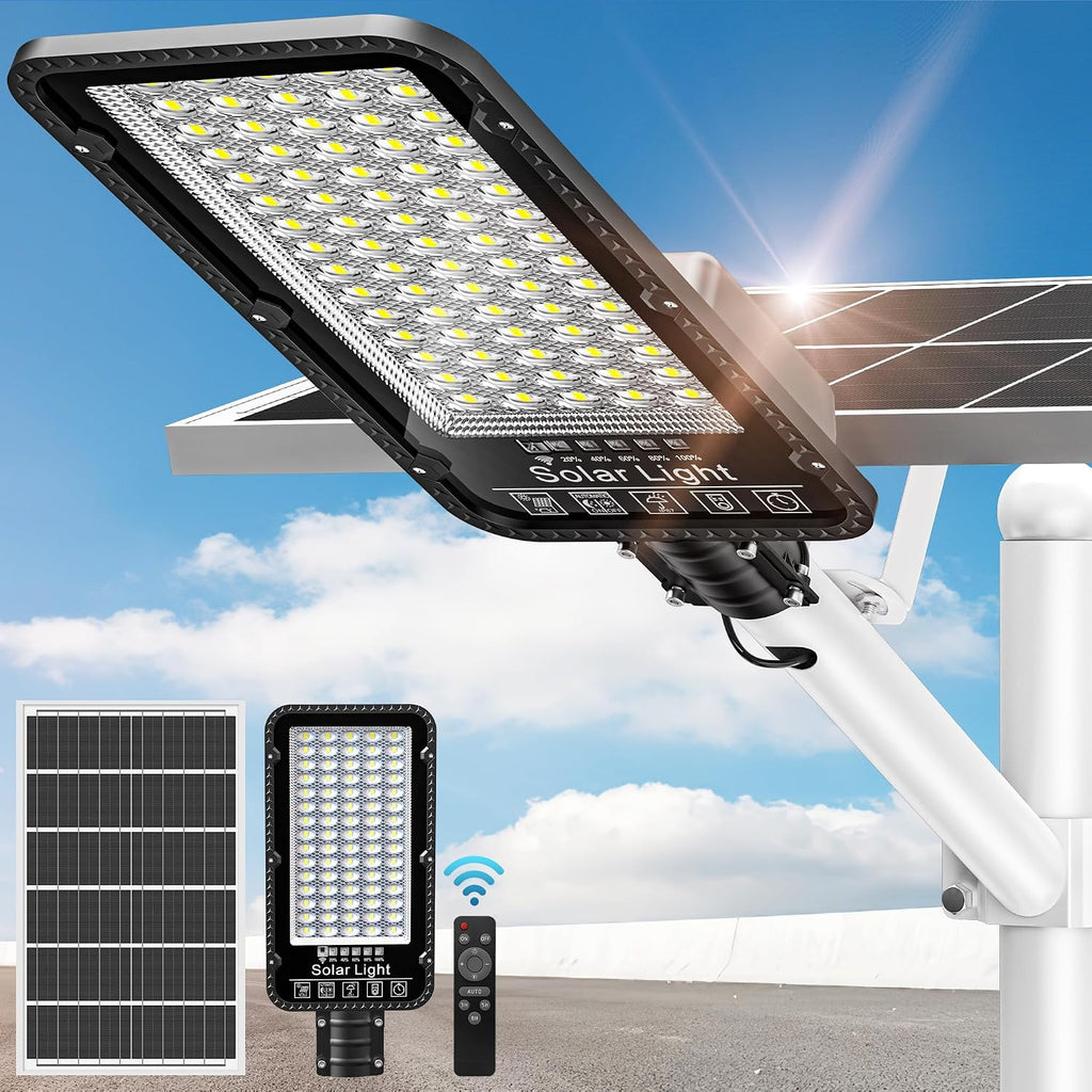 OKPRO 12000W Split-Type Solar Street Light Outdoor – High-Brightness LED, 6500K Dusk to Dawn, IP66 Waterproof with Remote, Commercial & Industrial Lighting for Parking Lots, Farms, Sports Fields