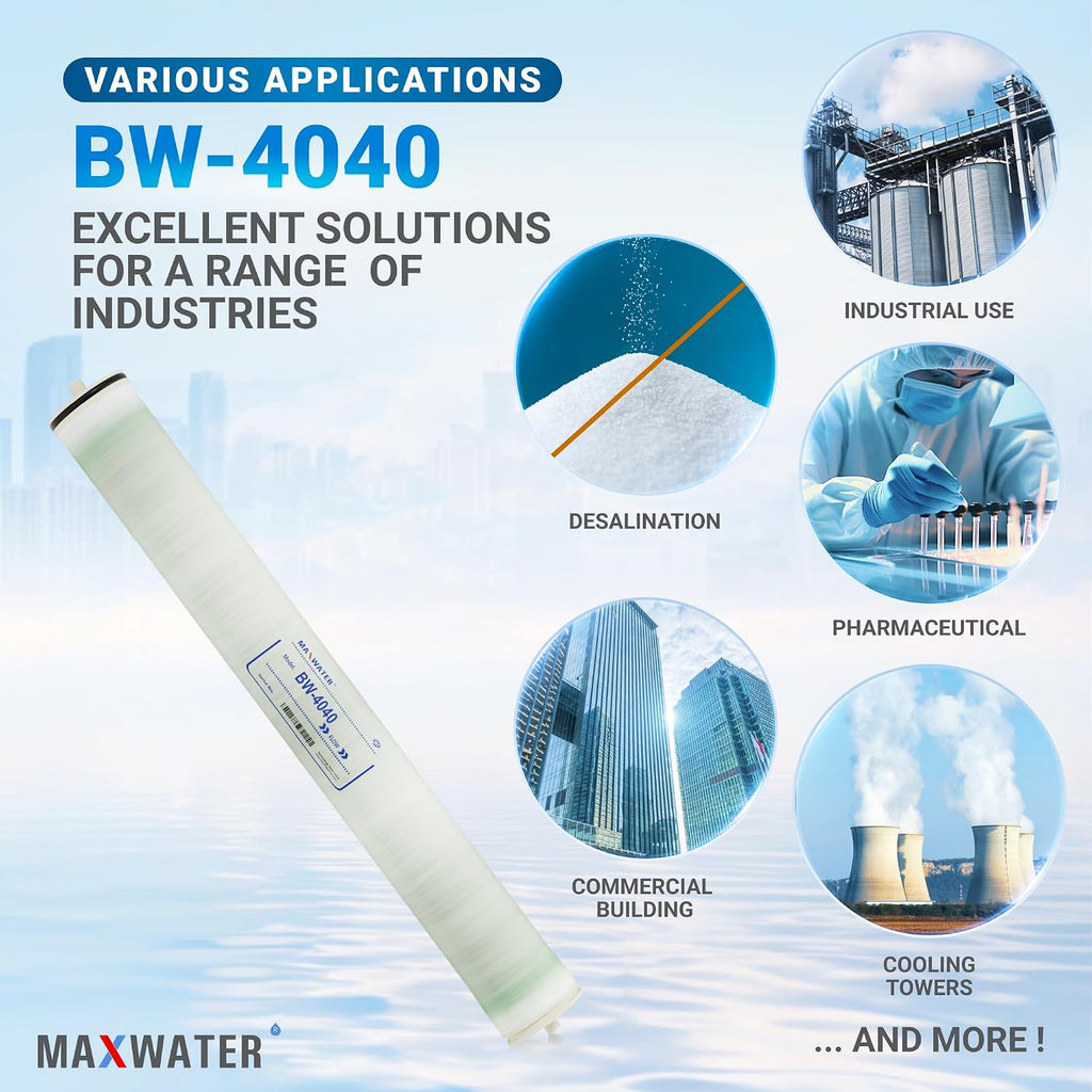 Max Water 4' x 40' BW-4040 / TW30-4040 2400 GPD Brackish Water RO Membrane Perfect for Car Wash, Whole House & Industrial Applications