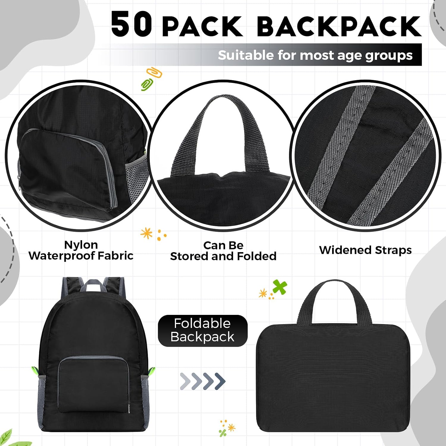 Eccliy 50 Pack Backpacks in Bulk 17 Inches Wholesale Back Pack Basic Backpack for adult Lightweight Outdoor Travel Bookbags(Black)
