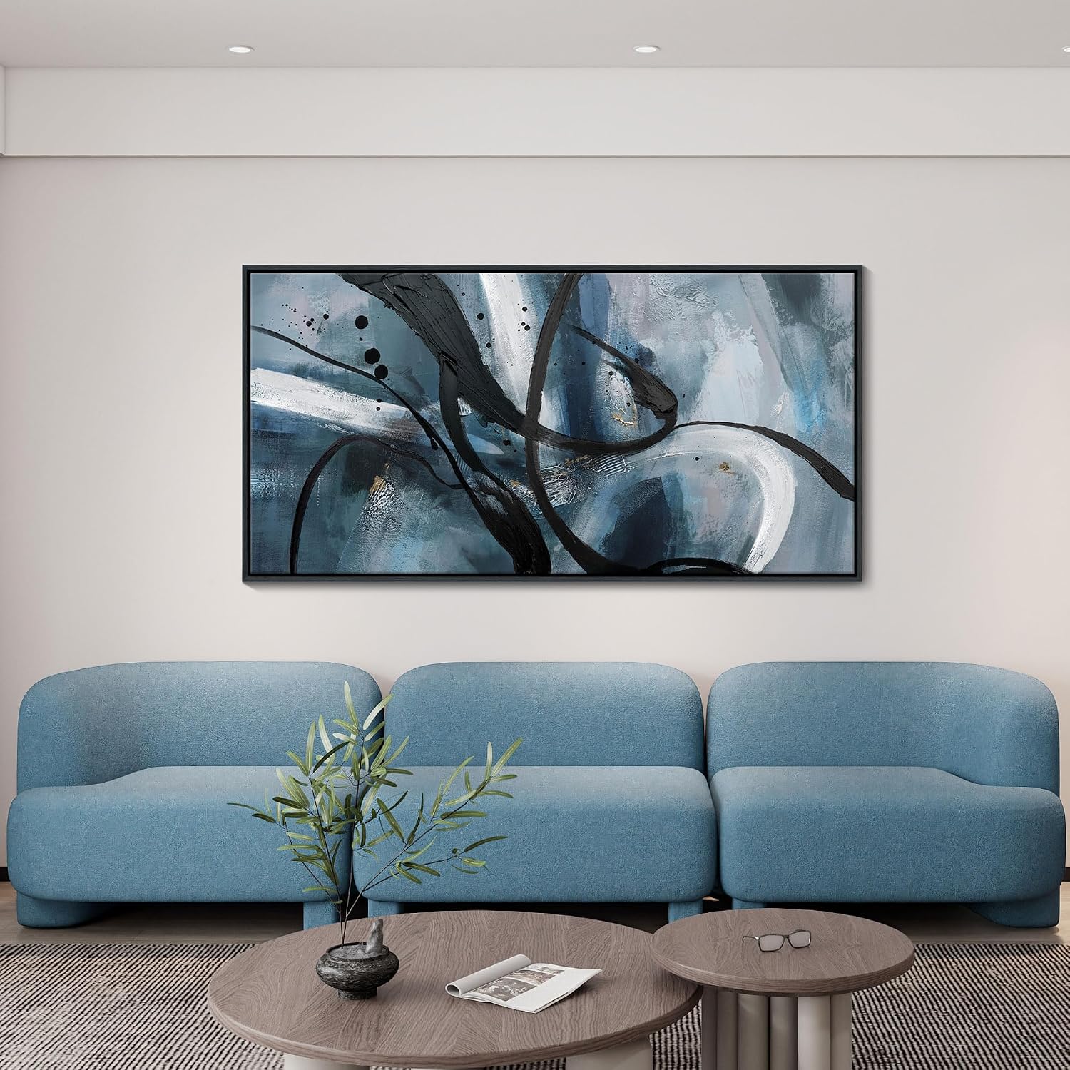 YDYSUNE Abstract Wall Art - Black and White Large Canvas Wall Decor Graffiti Modem Minimalist Art Decoration for Living Room Bedroom Office Painting Framed Pictures Artwork Size 24×48Inch