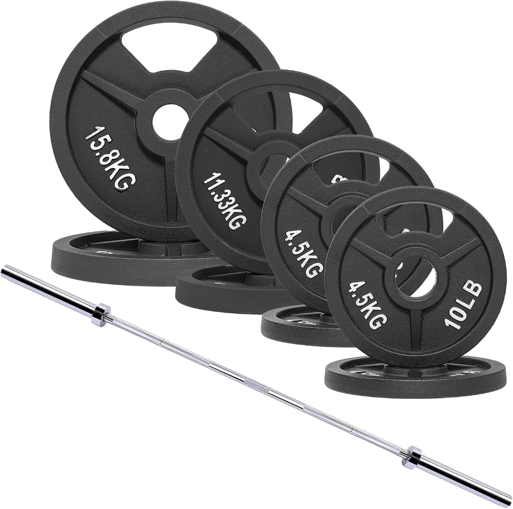 Signature Fitness 2-Inch Cast Iron Barbell Set, Including Multiple LBS Weight Plates and 6FT Barbell Set, Multiple
