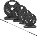 Signature Fitness 2-Inch Cast Iron Barbell Set, Including Multiple LBS Weight Plates and 6FT Barbell Set, Multiple