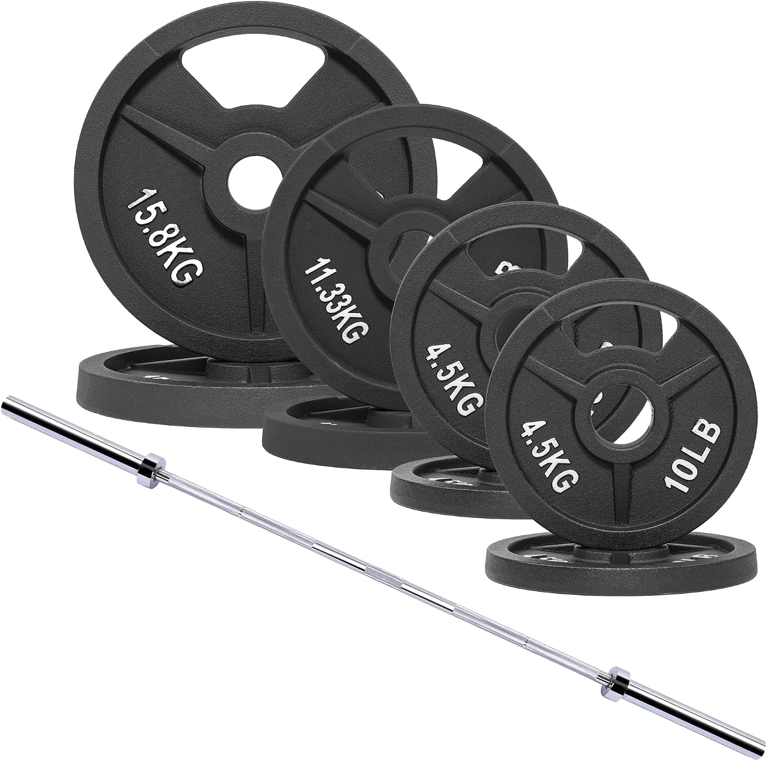 Signature Fitness 2-Inch Cast Iron Barbell Set, Including Multiple LBS Weight Plates and 6FT Barbell Set, Multiple