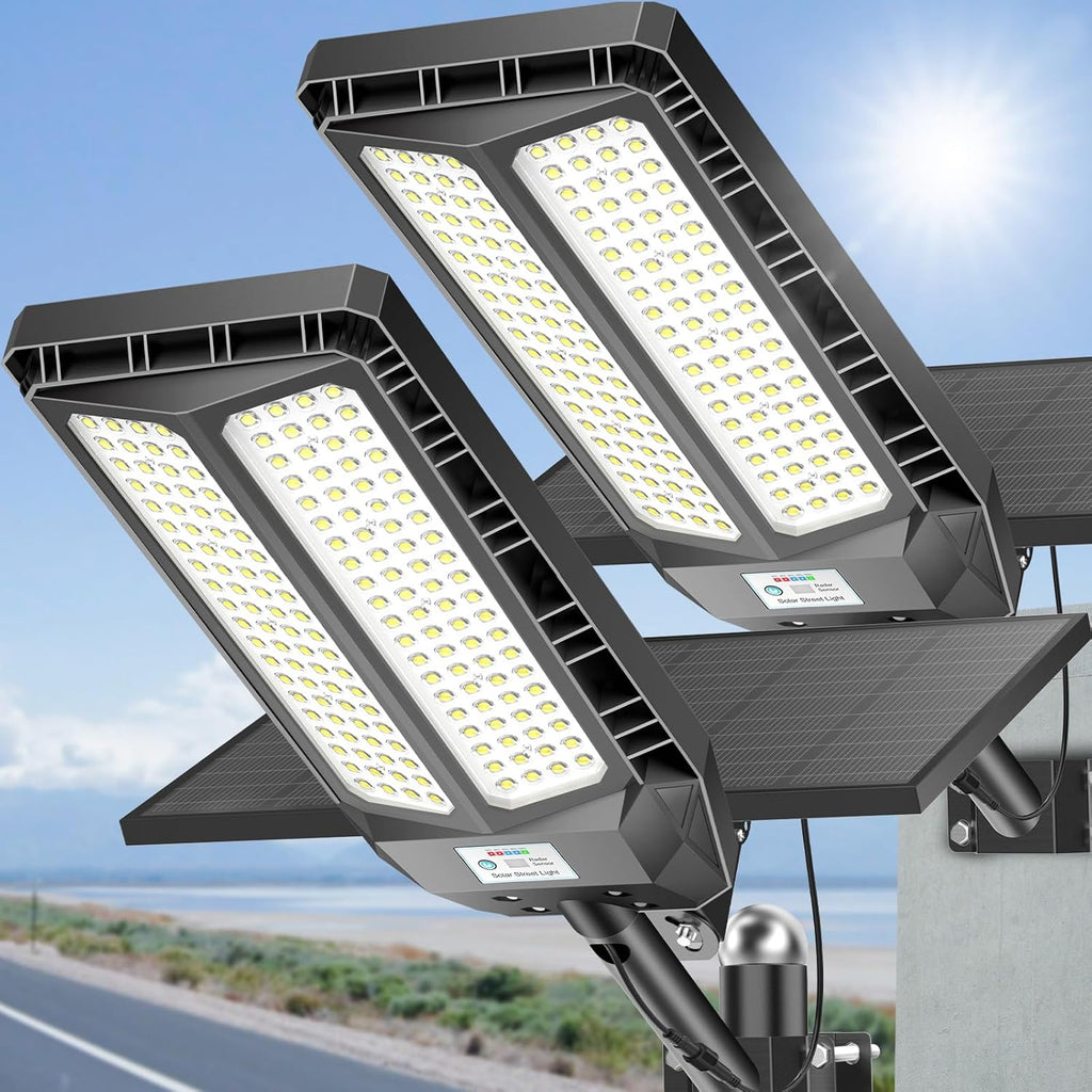 Deepn Solar Lights Outdoor, 8000w SolarStreet Lights Outdoor Waterproof Dusk toDawn LED Security Flood Light with MotionSensor and Remote Control for Pathway,Entryway & Yard, 2 Pack