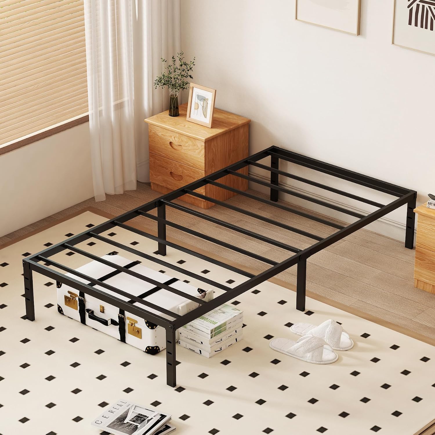 Twin XL 18 Inch Metal Platform Bed Frame,Heavy Duty,Metal,No Box Spring Needed,Underbed Storage,Easy Assembly,Noise Free,Minimalism,Non-Slip,Bedroom,Kids,Boys,Girls,Black