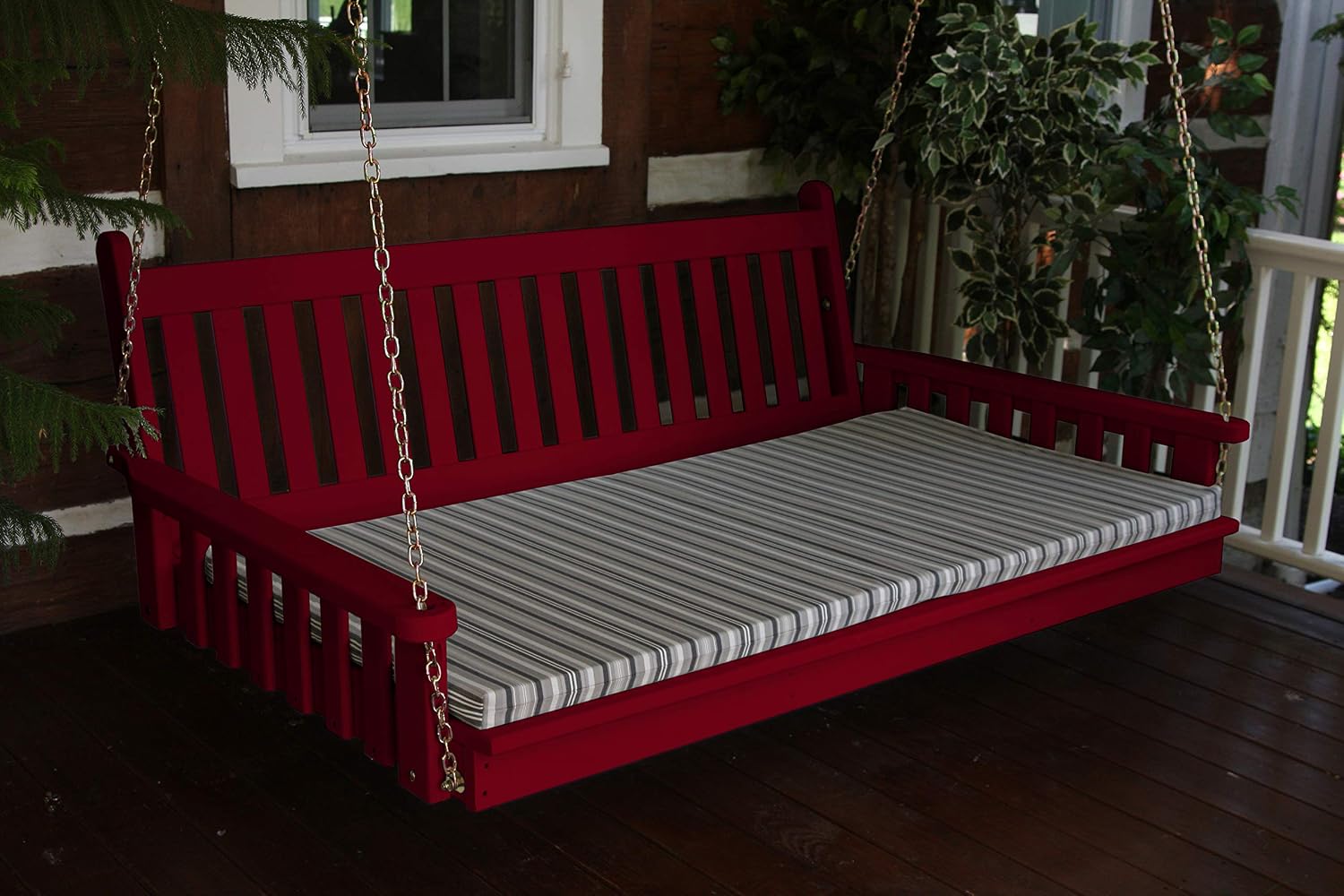 A & L Furniture Yellow Pine Twin Mattress Traditional English Swing Bed, 75', Tractor Red