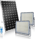 Gebosun 2 Pack 300W Solar Flood Light Outdoor, 24000LM LED Solar Security Light, IP67 Waterproof Dusk to Dawn Solar Light with Remote Control, Bright Solar Yard Light for Garage Garden Farm