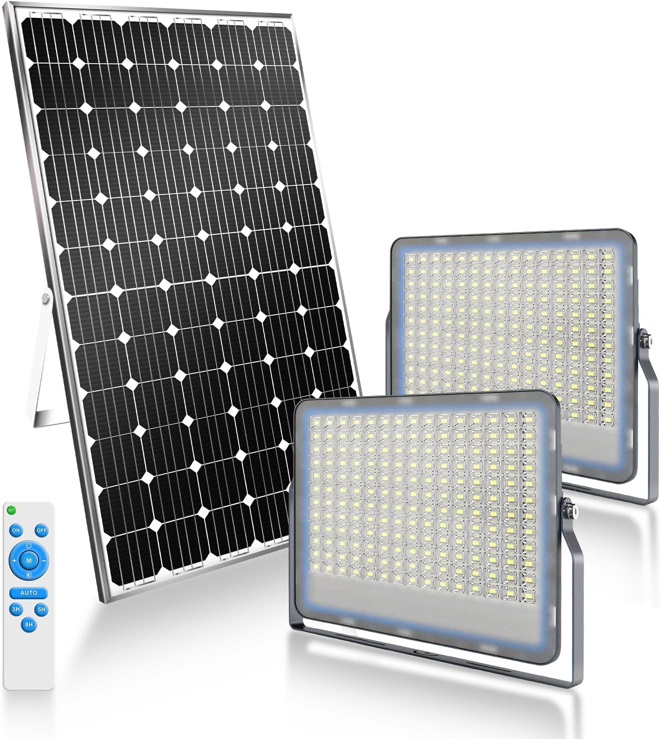 Gebosun 2 Pack 300W Solar Flood Light Outdoor, 24000LM LED Solar Security Light, IP67 Waterproof Dusk to Dawn Solar Light with Remote Control, Bright Solar Yard Light for Garage Garden Farm