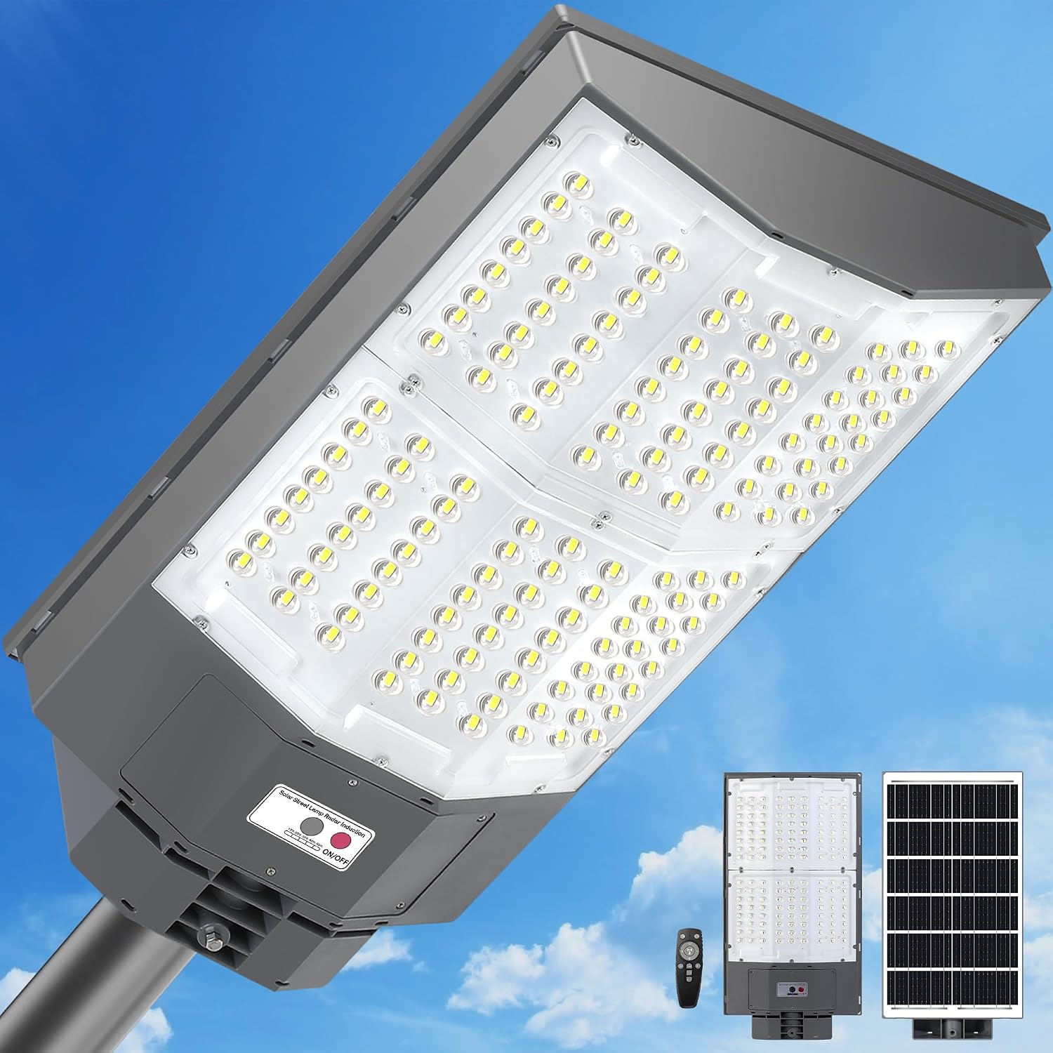 10500W Solar Street Lights Outdoor, 650000LM 7000K Solar Parking Lot Lights Dusk to Dawn 40000mAh IP67 Waterproof Pole Security Flood Lamps with Motion Sensor and Remote for Yard, Garage, Driveway