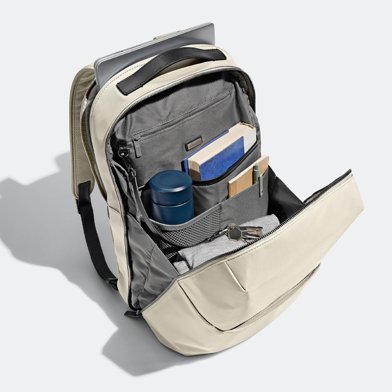 Away The Everywhere Zip Backpack - Personal Item Airline Approved Backpack with 16' Padded Laptop Sleeve, Water Bottle Pocket, Interior and Exterior Pockets - Fits Up to 16-Inch Laptops - Salt White