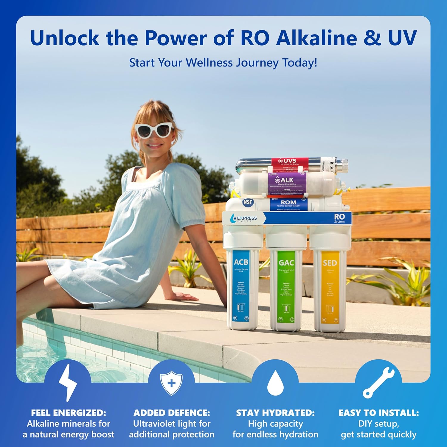 Express Water ROALKUV10MBN 11-Stage Alkaline Under Sink Reverse Osmosis Water Filter System, UV Filter, NSF Certified 372 & 58, 100 GPD, Brushed Nickel Faucet