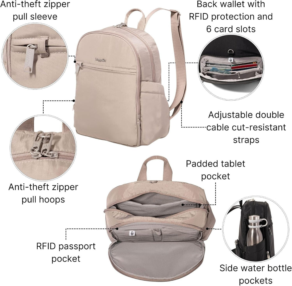 Securtex Anti-Theft Getaway Backpack - 9.4'x13'x5' Travel Safe Bag w/Locking Zippers, Slash-Resistant, RFID
