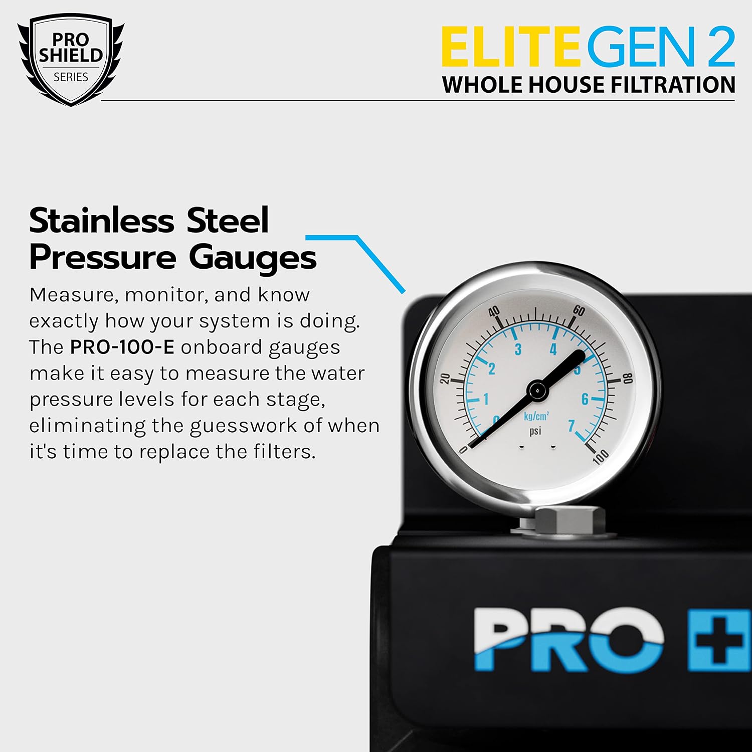 PRO+AQUA Elite Whole House Water Filter 3-Stage Well Water Filtration System with Gauges, PR Button 1 in. Ports Filter Set
