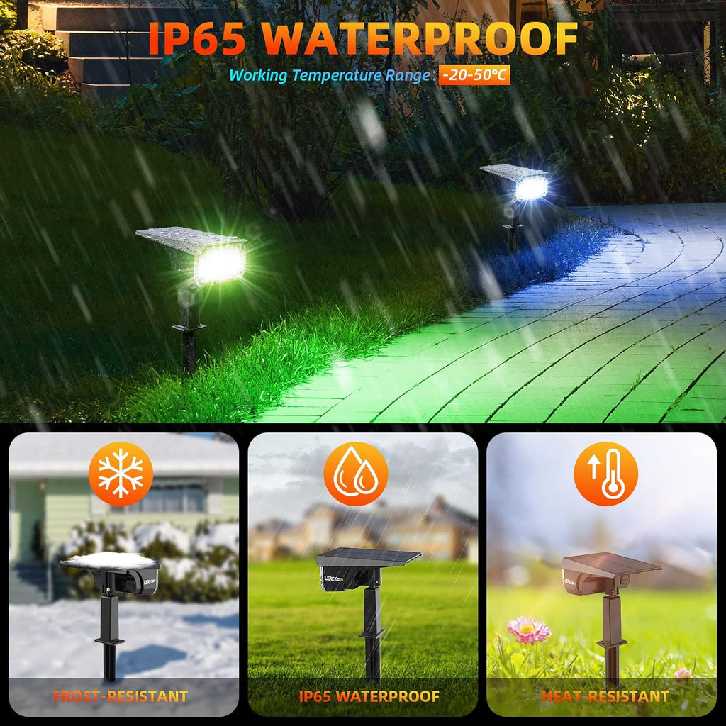 LEREKAM Solar Spot Lights Outdoor Color Changing, IP65 Garden Lights Solar Powered Waterproof with 9 Light Modes, Colored Landscape Lighting Auto On/Off, for Garden Pool Area Pond Yard, 10 Pack