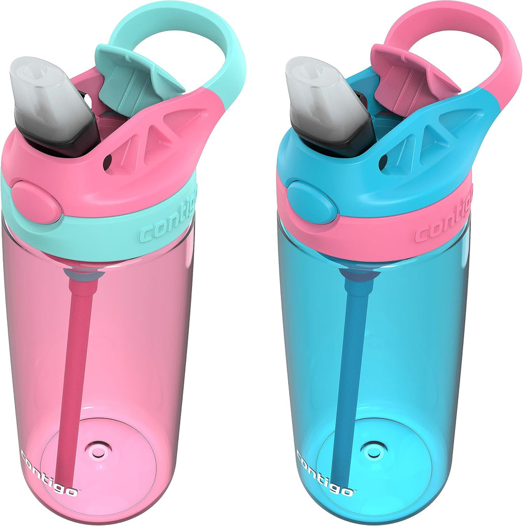 Contigo Aubrey Kids Water Bottle,20oz,Azalea/Jade & Blue Raspberry.Azalea,Spill-Proof Lid,Dishwasher Safe,BPA Free,(Pack of 8)