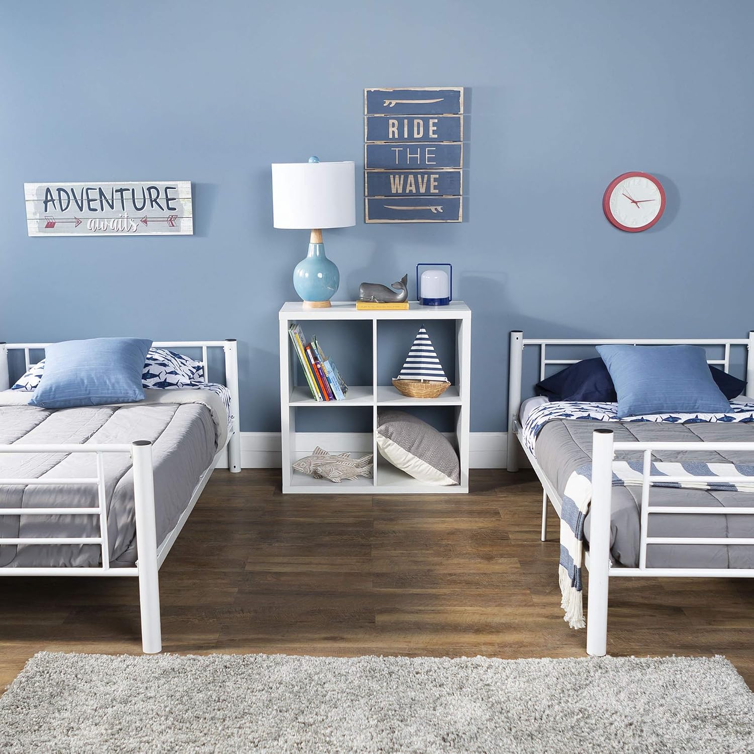 Walker Edison Elodie Urban Industrial Twin Over Twin Metal Bunk Bed, Twin Over Twin, White