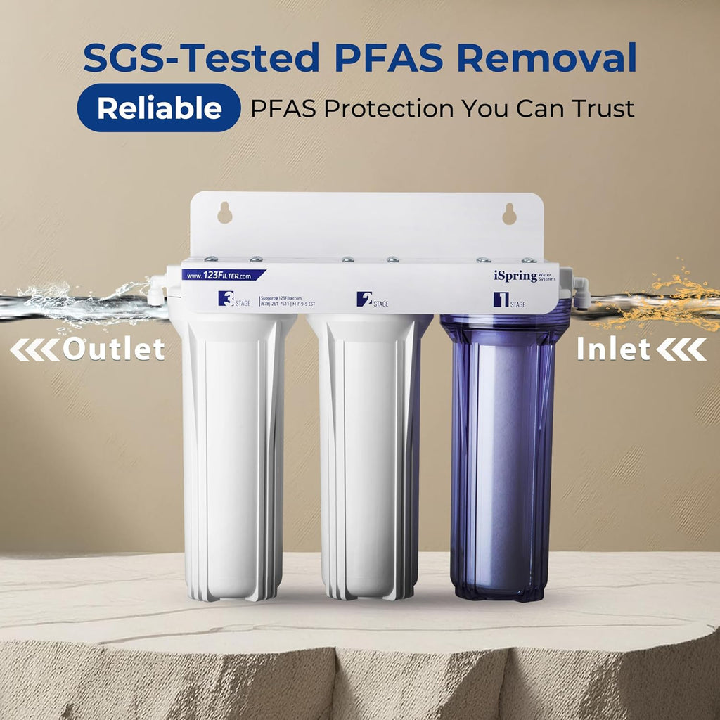 iSpring US31-PF 3-Stage Under Sink Water Filtration System, SGS-Tested to Reduces up to 99% PFOA & PFOS, 3-Stage Filtration Reduces Sediment, Chlorine, Taste & Odor, 2.5' x 10'