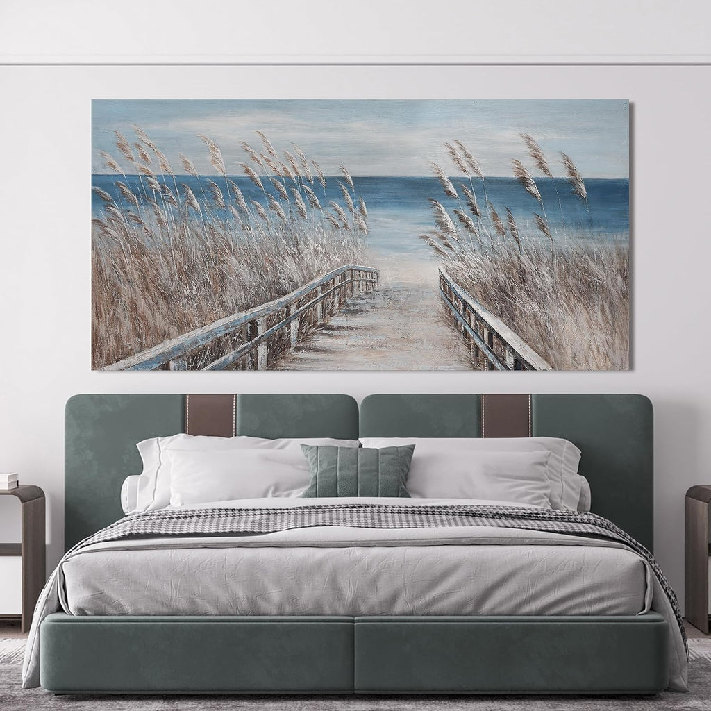 Canvas Wall Art Decor Oversize Modern Wall Art Decorations Artwork for Walls Large Blue Beach Coastal Textured Wall Art Prints Pictures Wall Decor Wall Art 39' X 78' For Walls Home Office Decor
