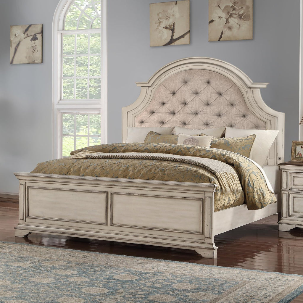 New Classic Furniture Anastasia Solid Wood California King Bed, Antique White