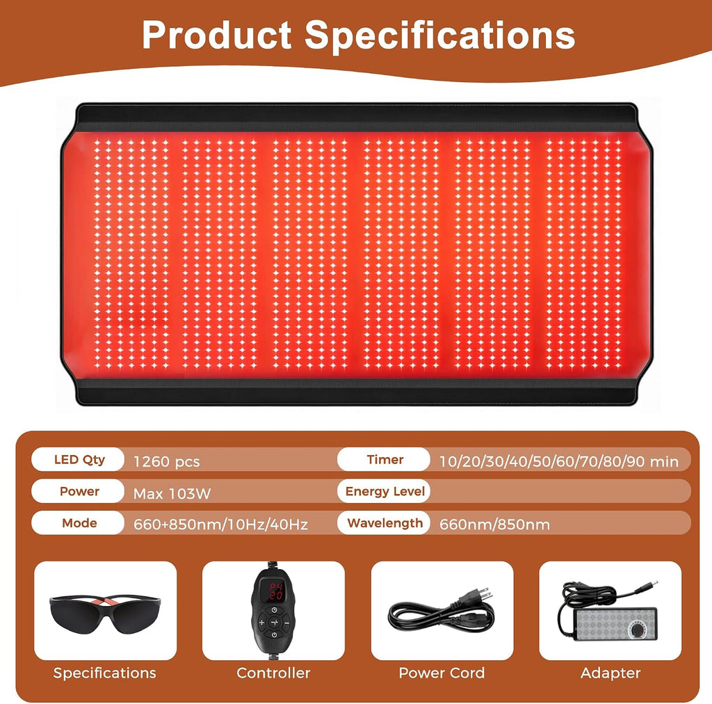 Full Body Red Light Therapy Mat, 74.8'*35.4' Whole Red Light Therapy Pad for Body with 660nm & 850nm, 1260 LEDs redlight Blanket with Adjustable Timer & Intensity, Gifts for Women, Men, and Pets