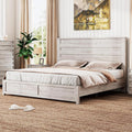 LUXOAK Farmhouse Queen Bed Frame with 49' Tall Headboard, Wooden Platform Bed with Hidden Metal Bed Frame, No Box Spring Needed/Noise Free, Distressed White