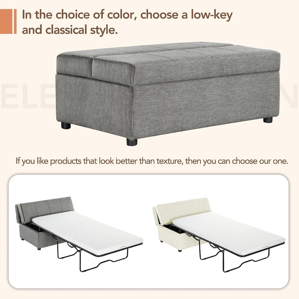 Folding Ottoman Sleeper Bed with Foldable Foam Mattress, Faux Leather Upholstered with Pull Out Bed and Steel Frame Base, Twin Size, for Living Room Bedroom Office (Gray Chenille)