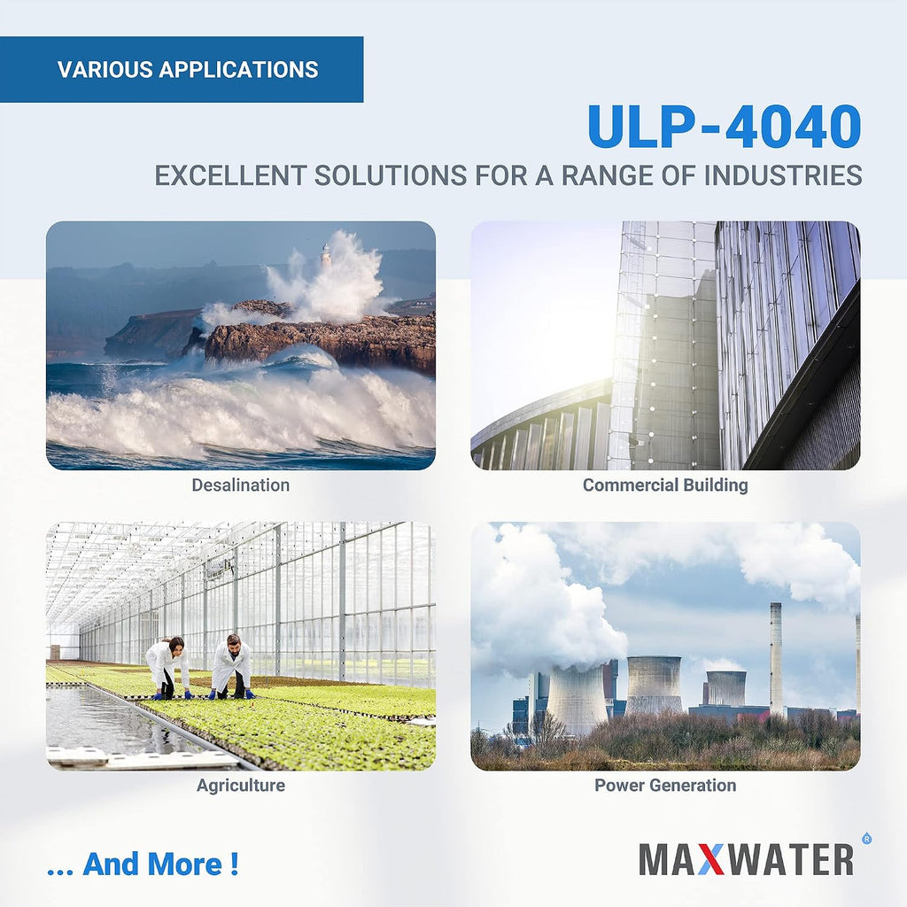Max Water ULP-4040 Reverse Osmosis 4' x 40' RO Membrane, 2600 GPD For Water Purification Desalination Commercial, Industrial, Agricultural