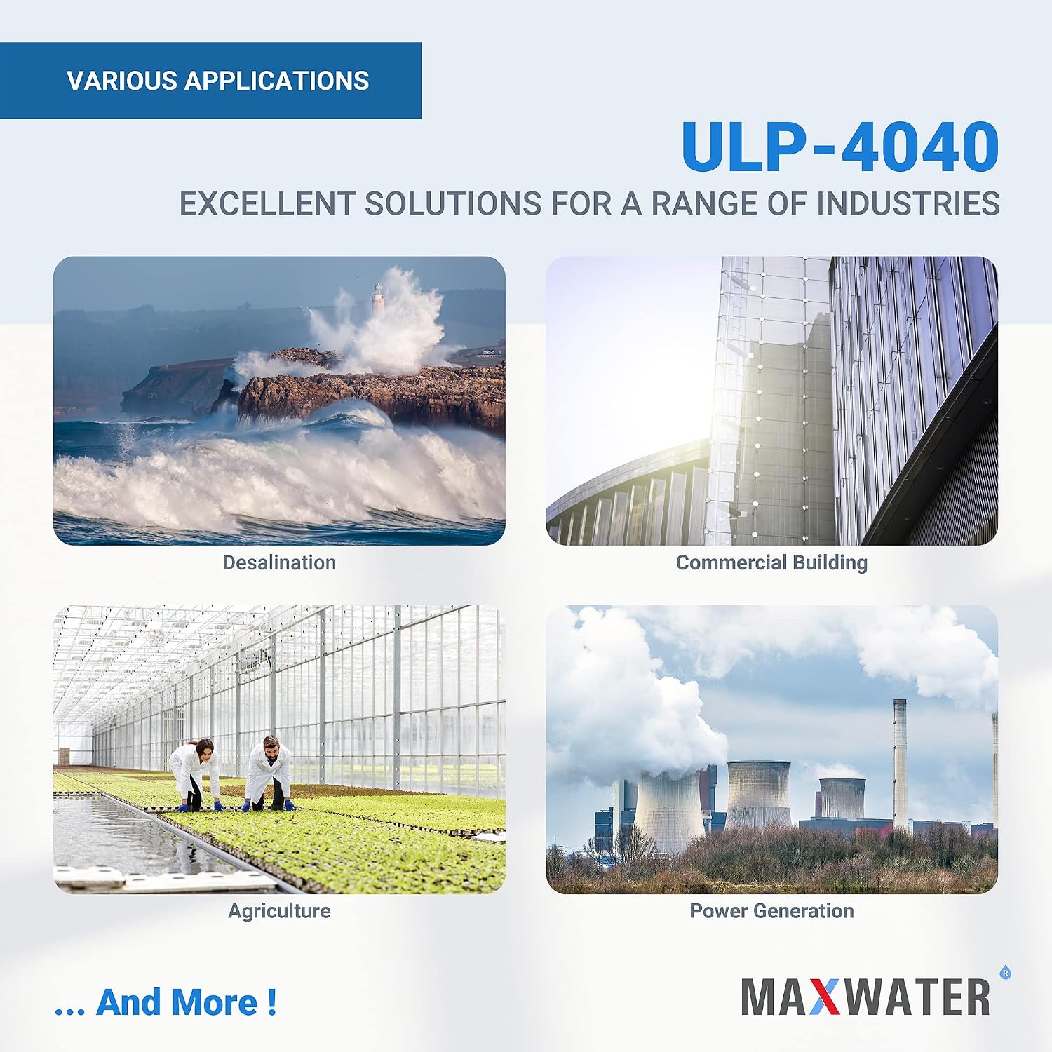 Max Water ULP-4040 Reverse Osmosis 4' x 40' RO Membrane, 2600 GPD For Water Purification Desalination Commercial, Industrial, Agricultural