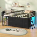 UPOSOJA Twin Size Low Loft Bed with RGB Lights & Play Zone, 8 XL Drawers, Kids Play Loft Bed with 2-Step Ladder & Anti-Tip Kit (Black)