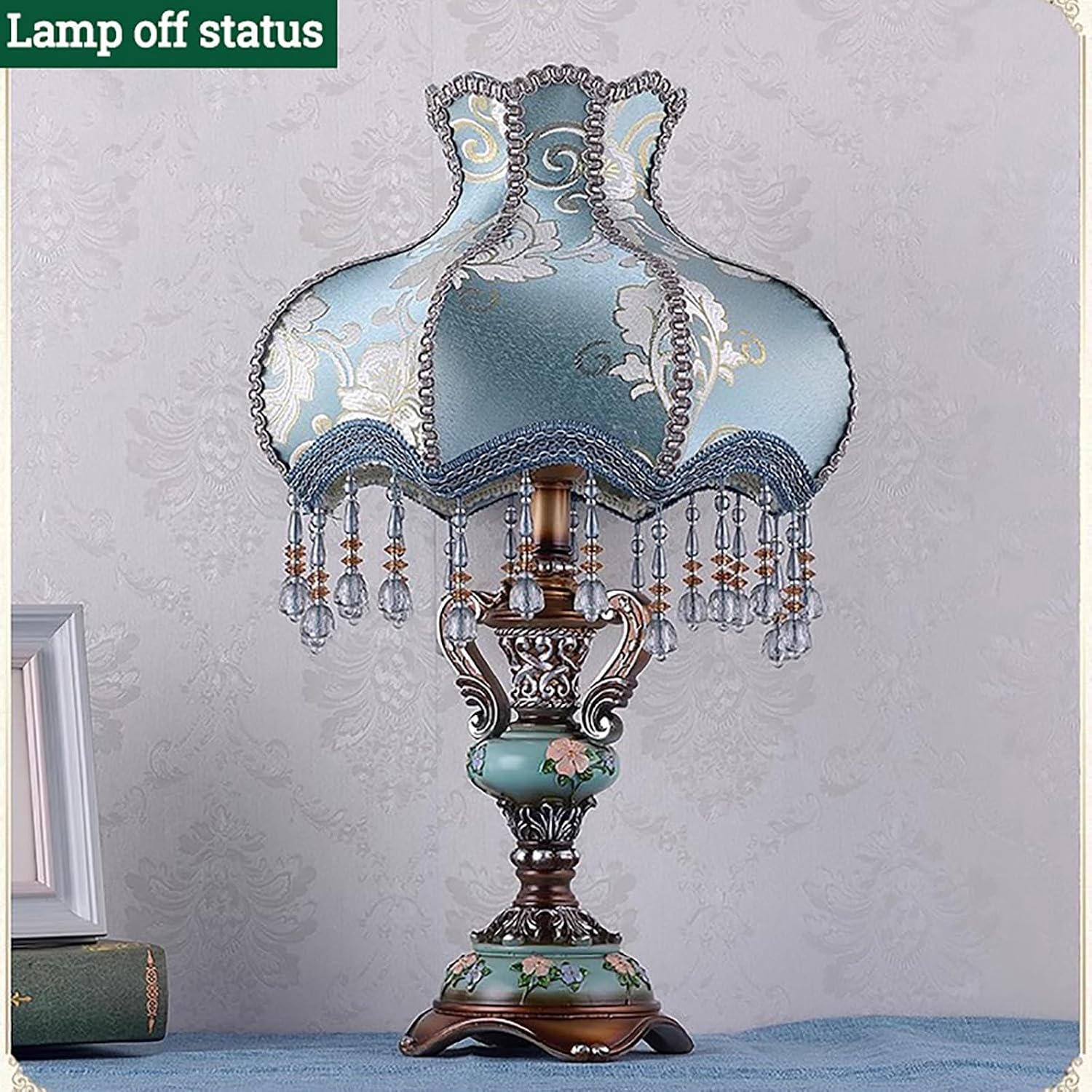 Victorian Lamp Antique Table Lamp,Vintage Fringe Lamp with Shade,European Pastoral Night Stand Flower Lamp Table Light for Bedroom Living Room(11.8' D x 11.8' W x 20.5' H, Red)