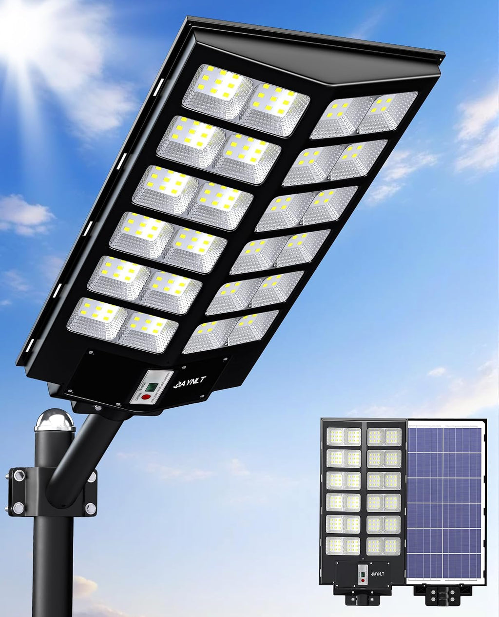 JAYNLT Y-9800W Solar Street Lights Outdoor,6500K Commercial Parking Lot Lights Dusk to Dawn, Waterproof Solar Security Flood Lamps with Motion Sensor and Remote for Yard, Garage, Driveway