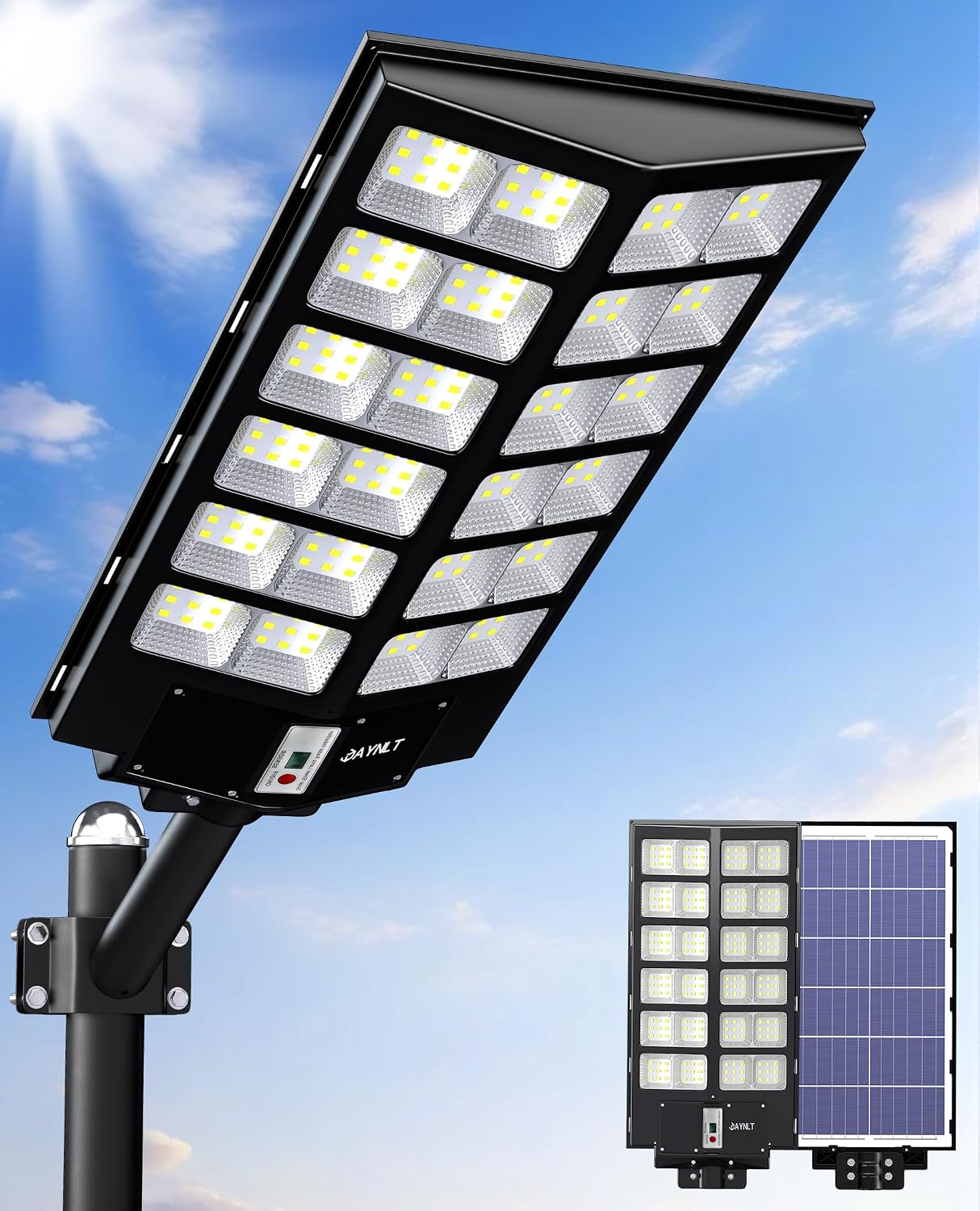 JAYNLT Y-9800W Solar Street Lights Outdoor,6500K Commercial Parking Lot Lights Dusk to Dawn, Waterproof Solar Security Flood Lamps with Motion Sensor and Remote for Yard, Garage, Driveway